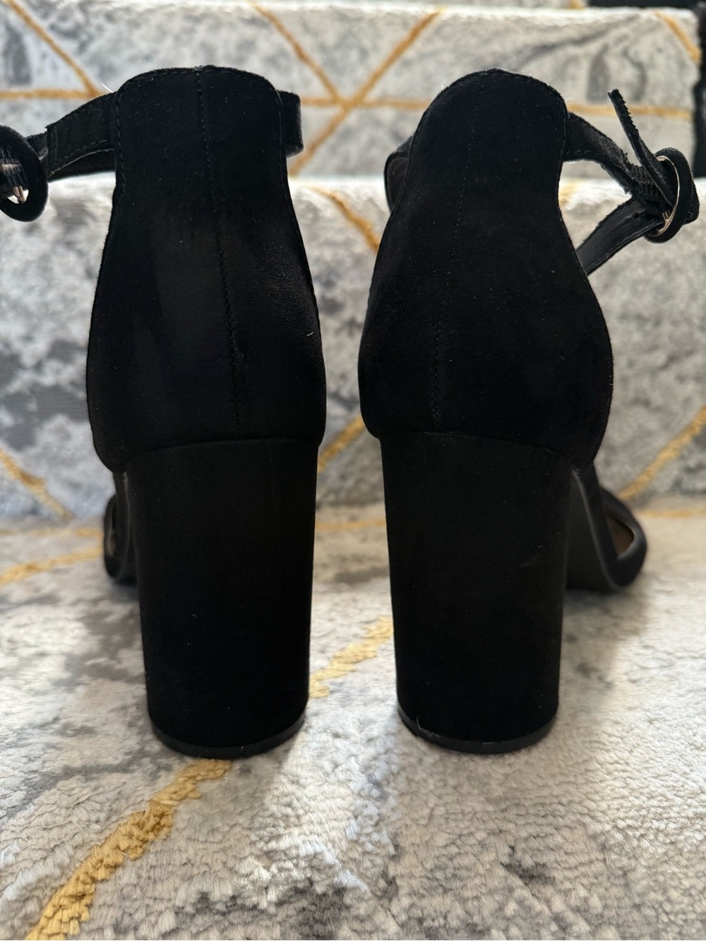 LC Lauren Conrad Black Suede Block Heel Sandals